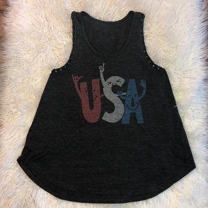 Flowy sleeveless USA tshirt material tank